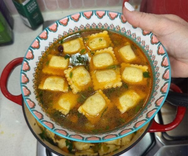 ravioli soup served in bowl