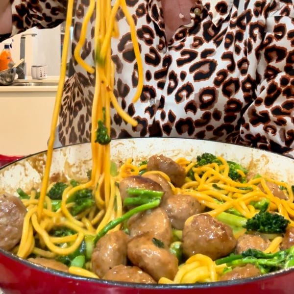 4 Ingredient Hoisin Meatballs and Noodles cooking