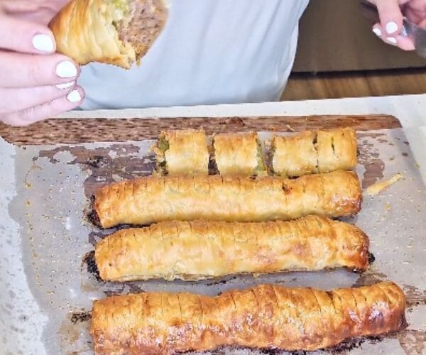 Cheeseburger Sausage Rolls cooked