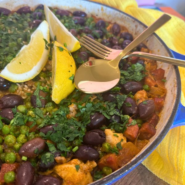Chicken and Chorizo Paella cooked Chicken and Chorizo Paella cooked served