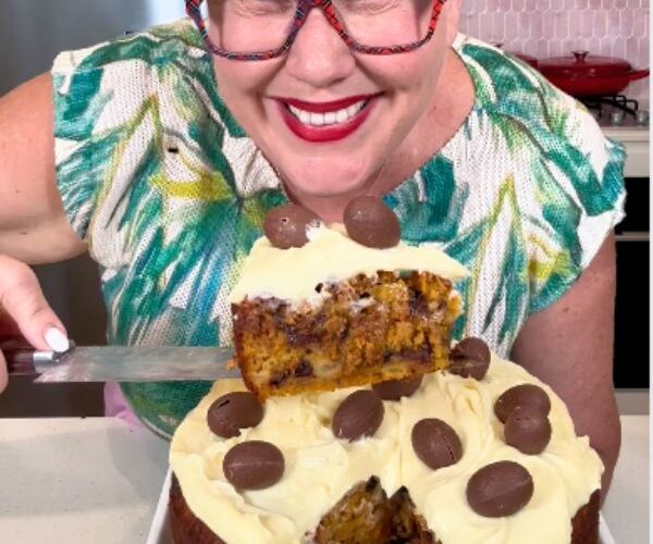 chocolate chip carrot cake sliced