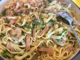 Mushroom and Bacon Fettuccine cooked