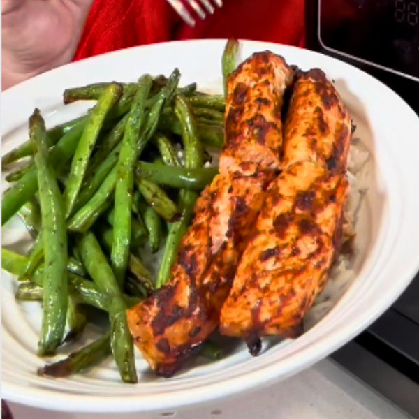 Salmon in air fryer plated Air fryer Salmon plated