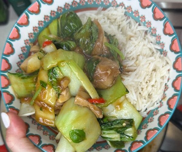 thai chicken chilli and basil served