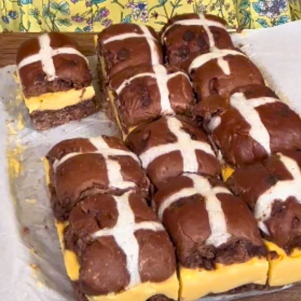 Vanilla Slice Hot Cross Buns cooked and sliced