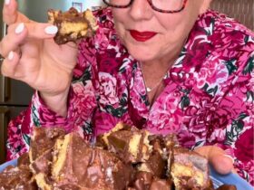 Chocolate Fudge served and holding piece