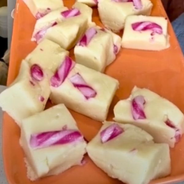 Christmas Cookie Dough Fudge served Christmas Cookie Dough Fudge served on plate