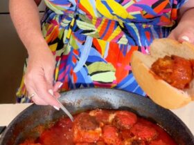 Mozzarella Stuffed Meatballs cooked