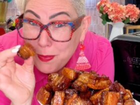 Pork Belly Burnt Ends cooked holding piece