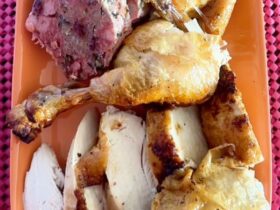 Roast Chicken Stuffed with Turkey on platter