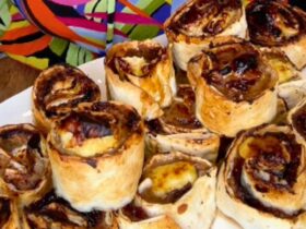 Turkey Brie and Cranberry Scrolls cooked on tray