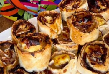 Turkey Brie and Cranberry Scrolls cooked on tray