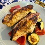 Air fryer Greek Chicken and Vegetables plated