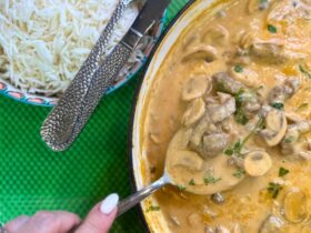 Beef Stroganoff cooked and served