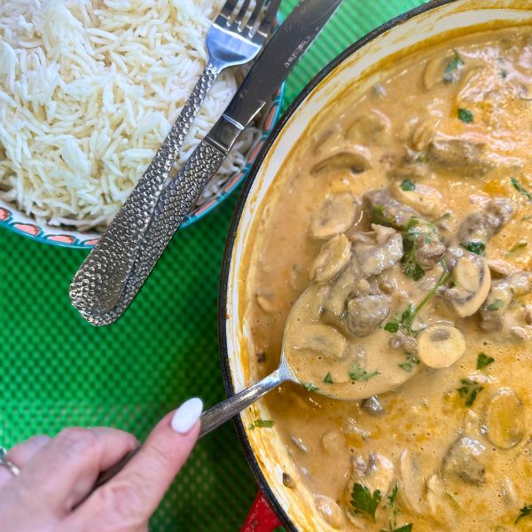 Beef Stroganoff Beef Stroganoff cooked and served