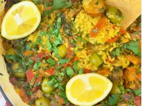 Chorizo Paella served