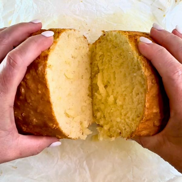 Lemon Bread sliced and holding