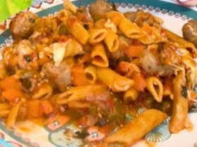 Sausage Pasta Bake served on plate