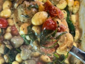Sausage and gnocchi bake cooked