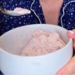 Strawberry icecream served in bowl