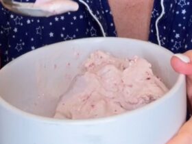 Strawberry icecream served in bowl