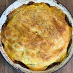 Beef and vegetable pot pie cooked in pan