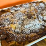 Bread and butter pudding in tray