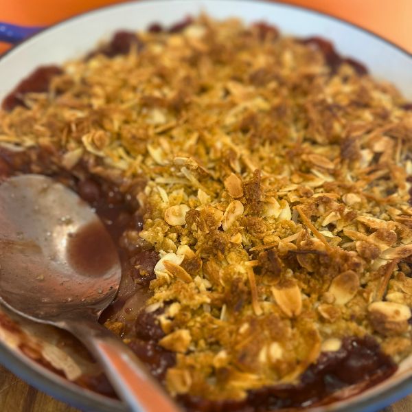 Christmas Crumble served Christmas Crumble in dish baked