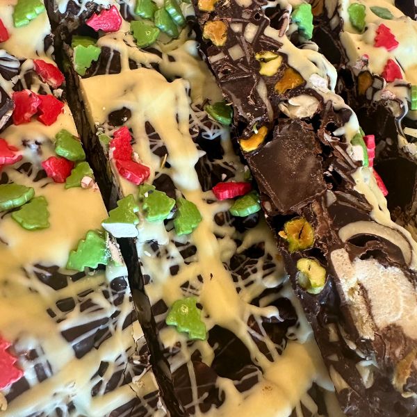Christmas Rocky Road sliced on tray