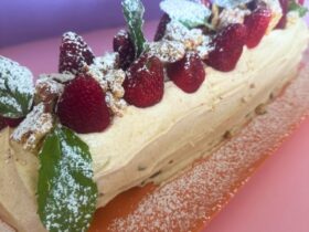 Christmas log served on tray