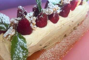 Christmas log served on tray