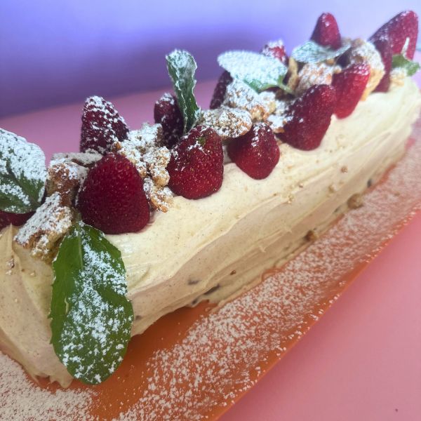 Christmas log served on tray