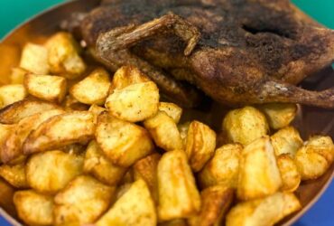 air fryer duck fat potatoes served in dish