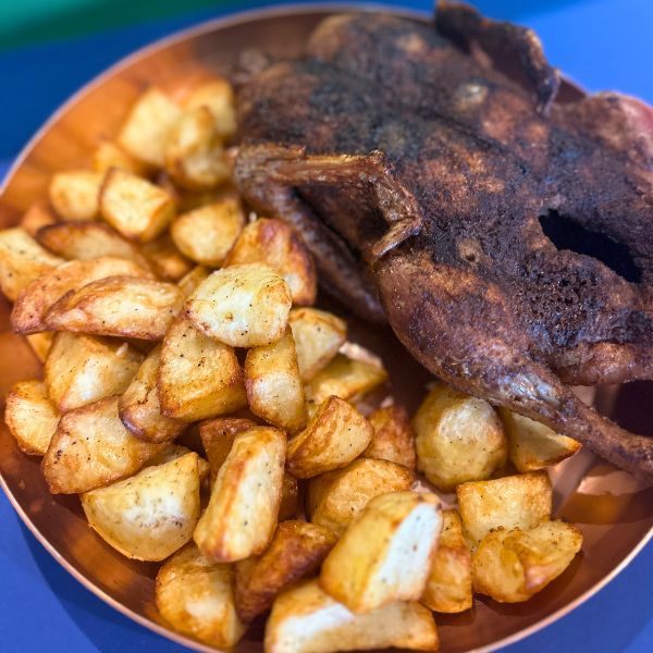 air fryer duck fat potatoes served air fryer duck fat potatoes served on plate