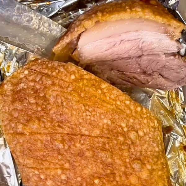 Air fryer pork belly cut Air fryer pork belly cooked and sliced