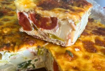 breakfast bake cut on tray