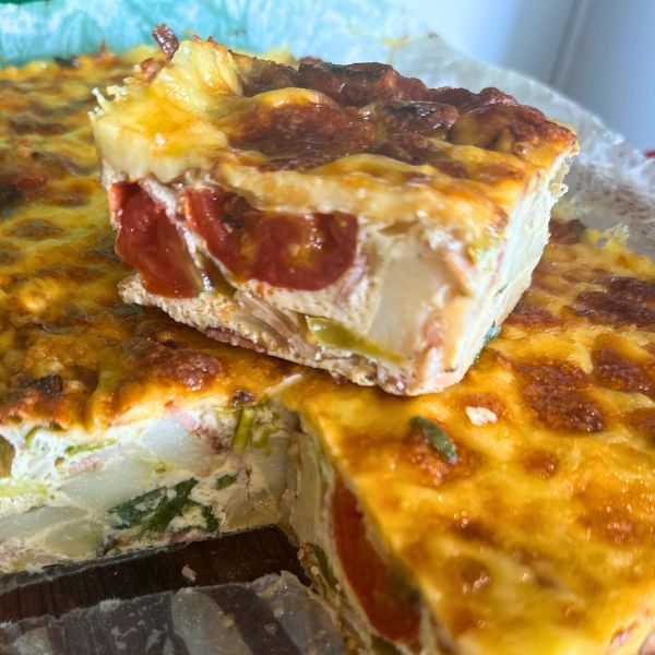breakfast bake cut on tray