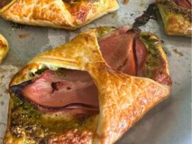 Ham and Cheese Danish cooked on baking paper