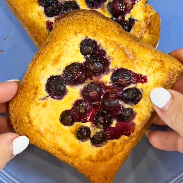 Air Fryer Custard Toast cooked and holding