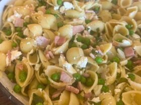 Bacon and Pea Pasta in dish