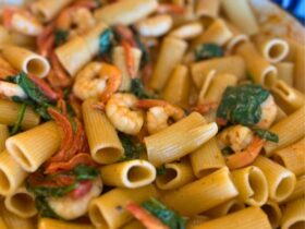 Cajun Prawn Pasta in bowl