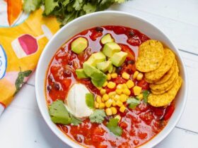 Black Bean Nacho Soup served in dish
