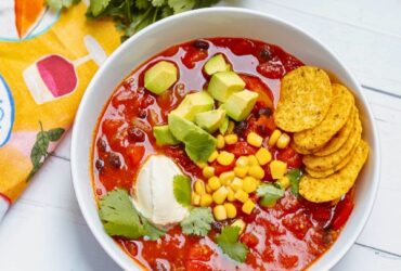 Black Bean Nacho Soup served in dish