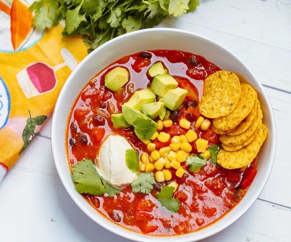 Black Bean Nacho Soup served in dish