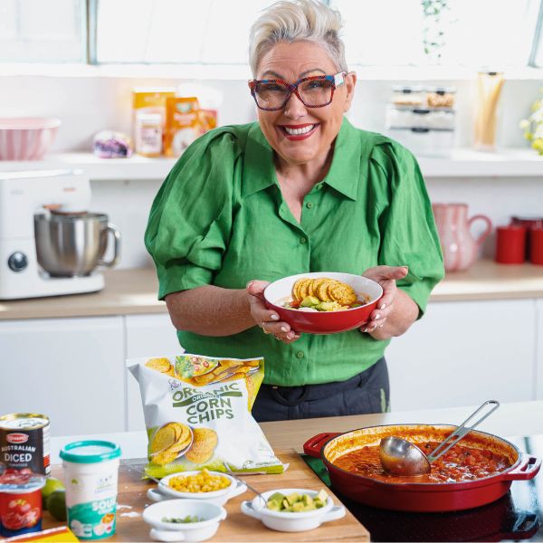 Black Bean Nacho Soup holding Black Bean Nacho Soup Steph holding bowl