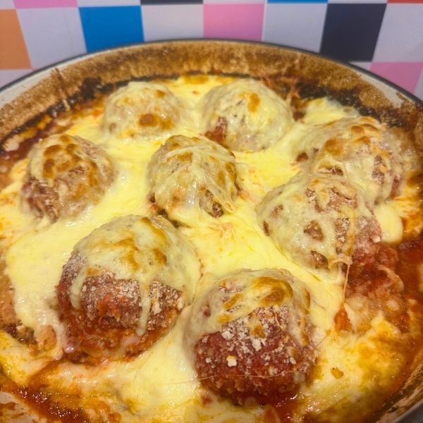 Chicken parma meatballs cooked Chicken parma meatballs cooked in pan
