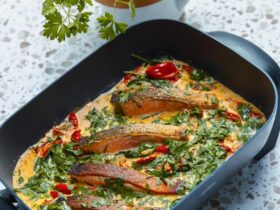 Creamy Tuscan Salmon in pan