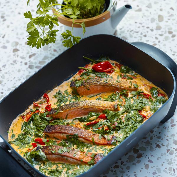 Creamy Tuscan Salmon in pan