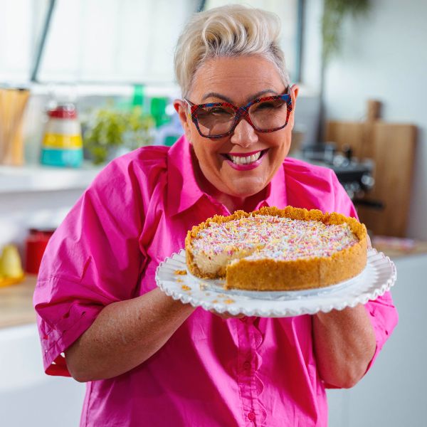 Funfetti Cheesecake Frugal Foodie Steph holding