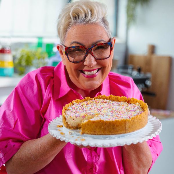 Funfetti Cheesecake Steph holding